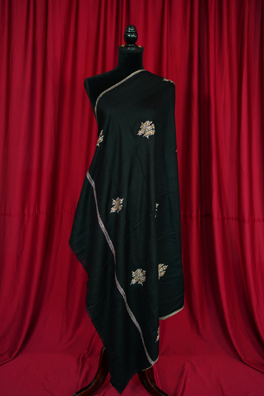 jet black GI butis embroidery pashmina shawl 9902