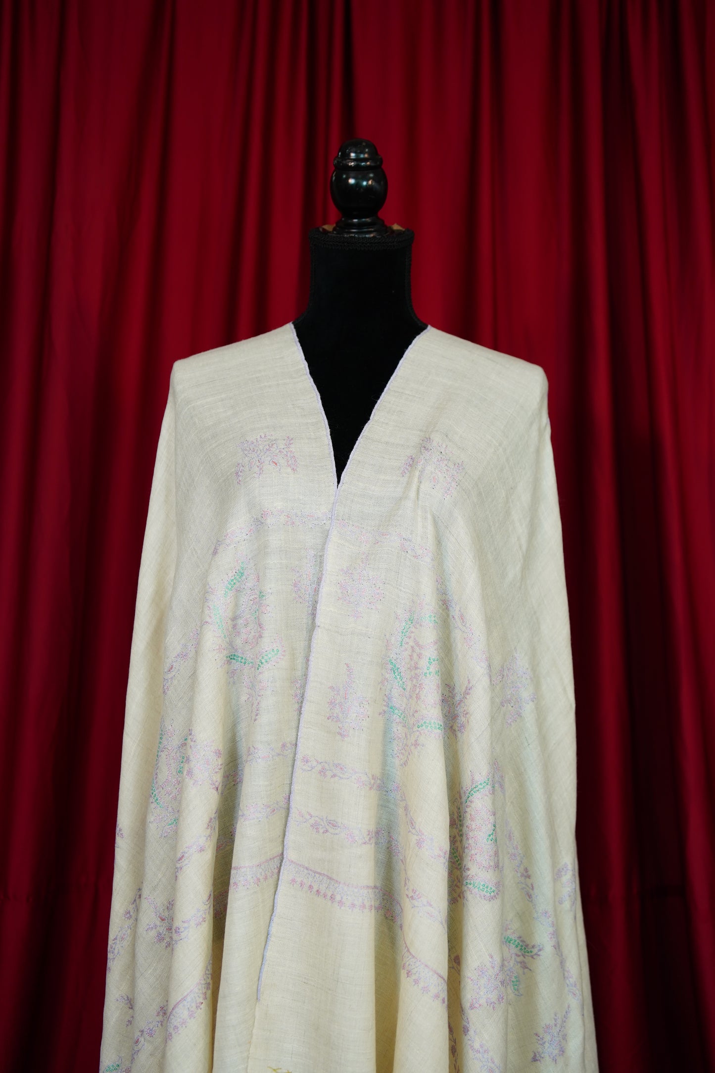 white GI embroidery pashmina shawl 9903