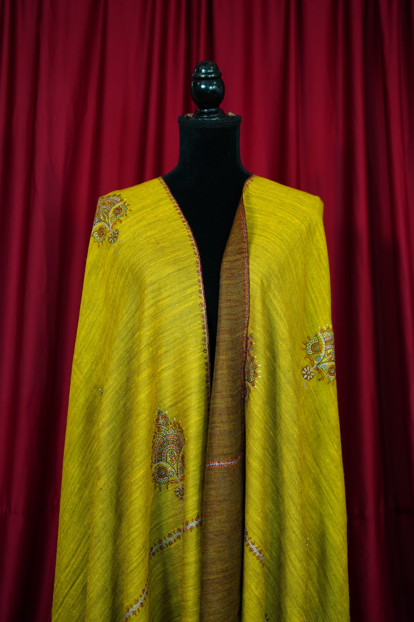 corn yellow and brown GI reversible embroidery pashmina shawl 9905
