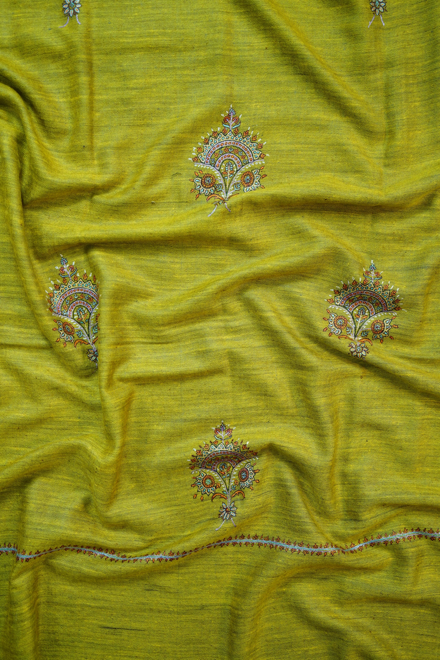 corn yellow and brown GI reversible embroidery pashmina shawl 9905