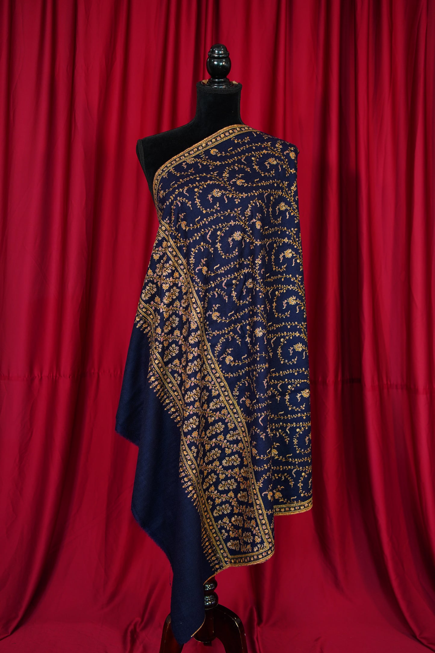 denim blue GI jaali embroidery pashmina shawl 9906