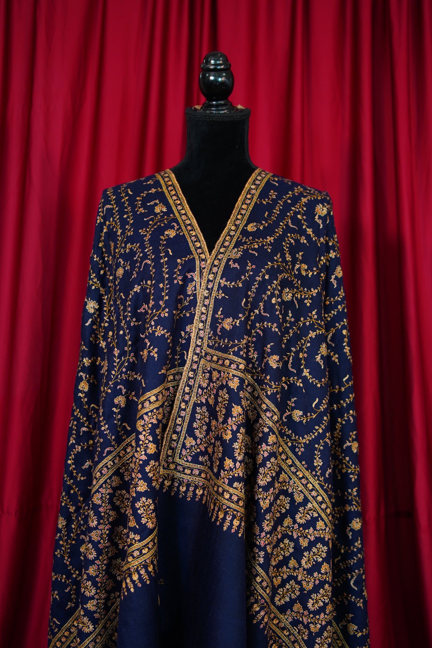 denim blue GI jaali embroidery pashmina shawl 9906
