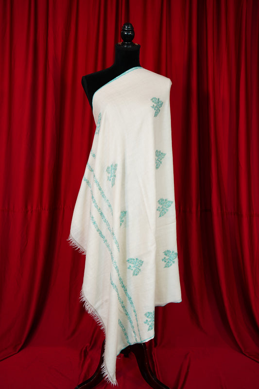 creamy white GI butis embroidery pashmina shawl 9907