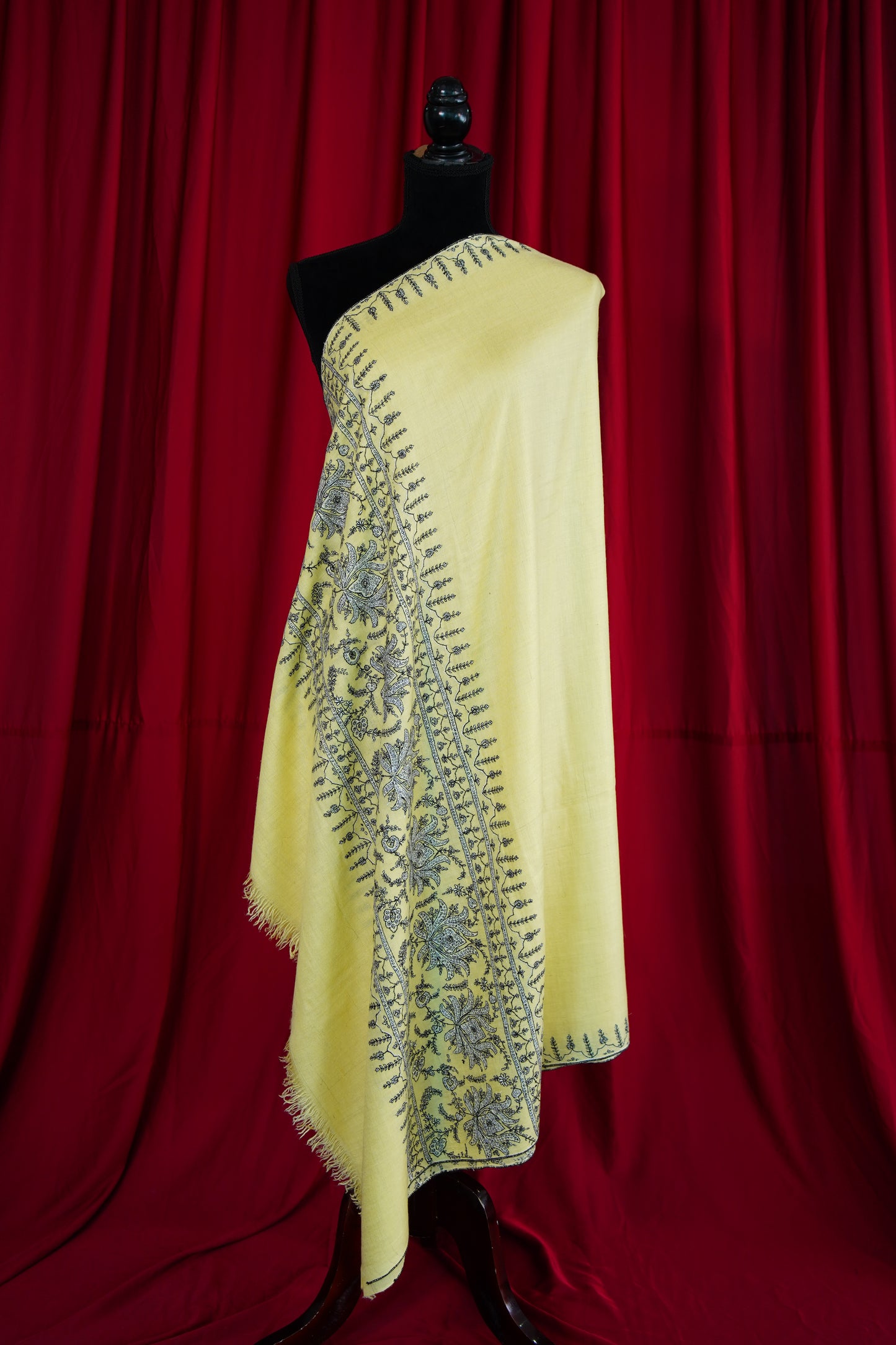 lemon yellow GI butis embroidery pashmina shawl 9909
