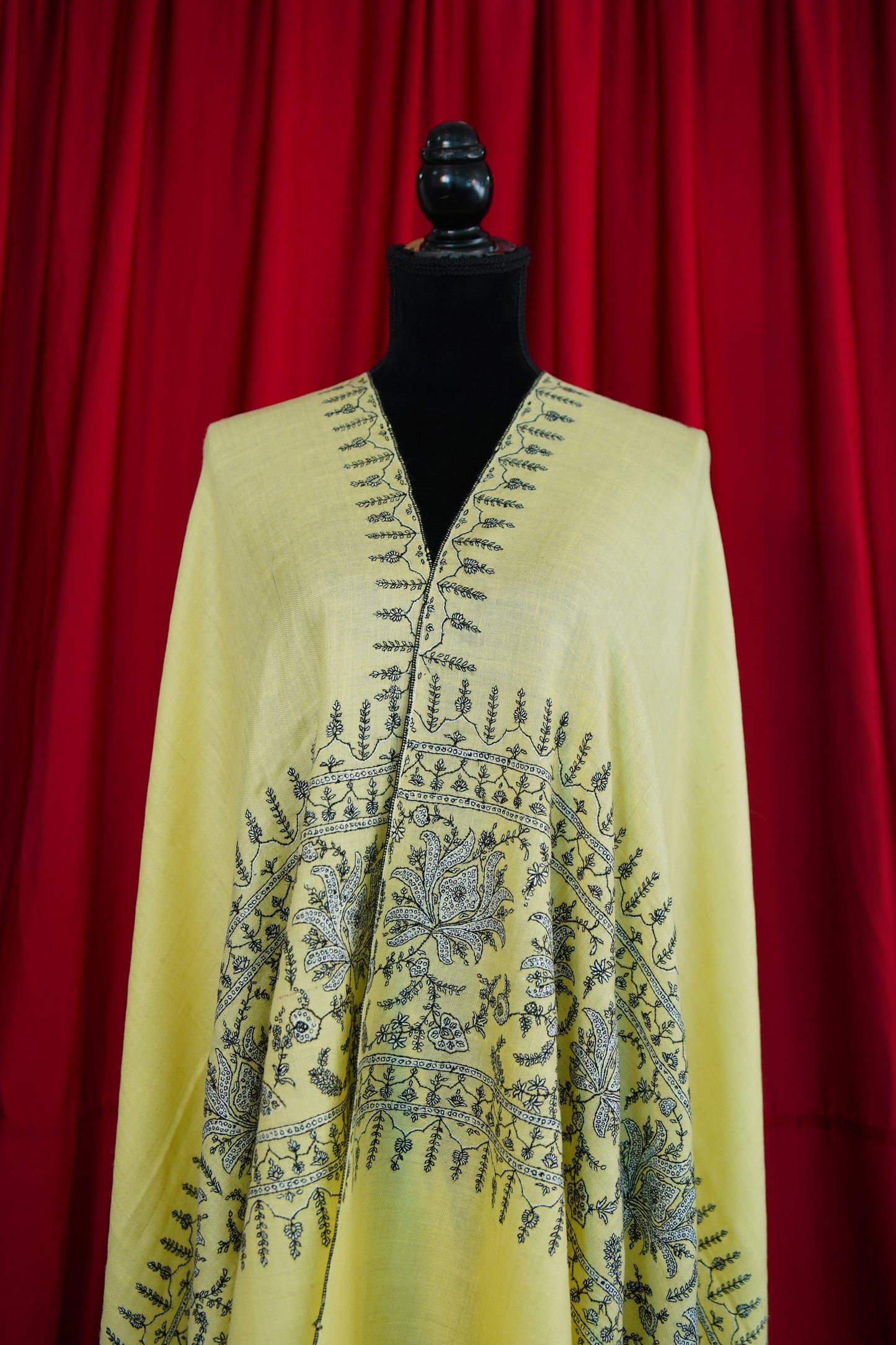 lemon yellow GI butis embroidery pashmina shawl 9909