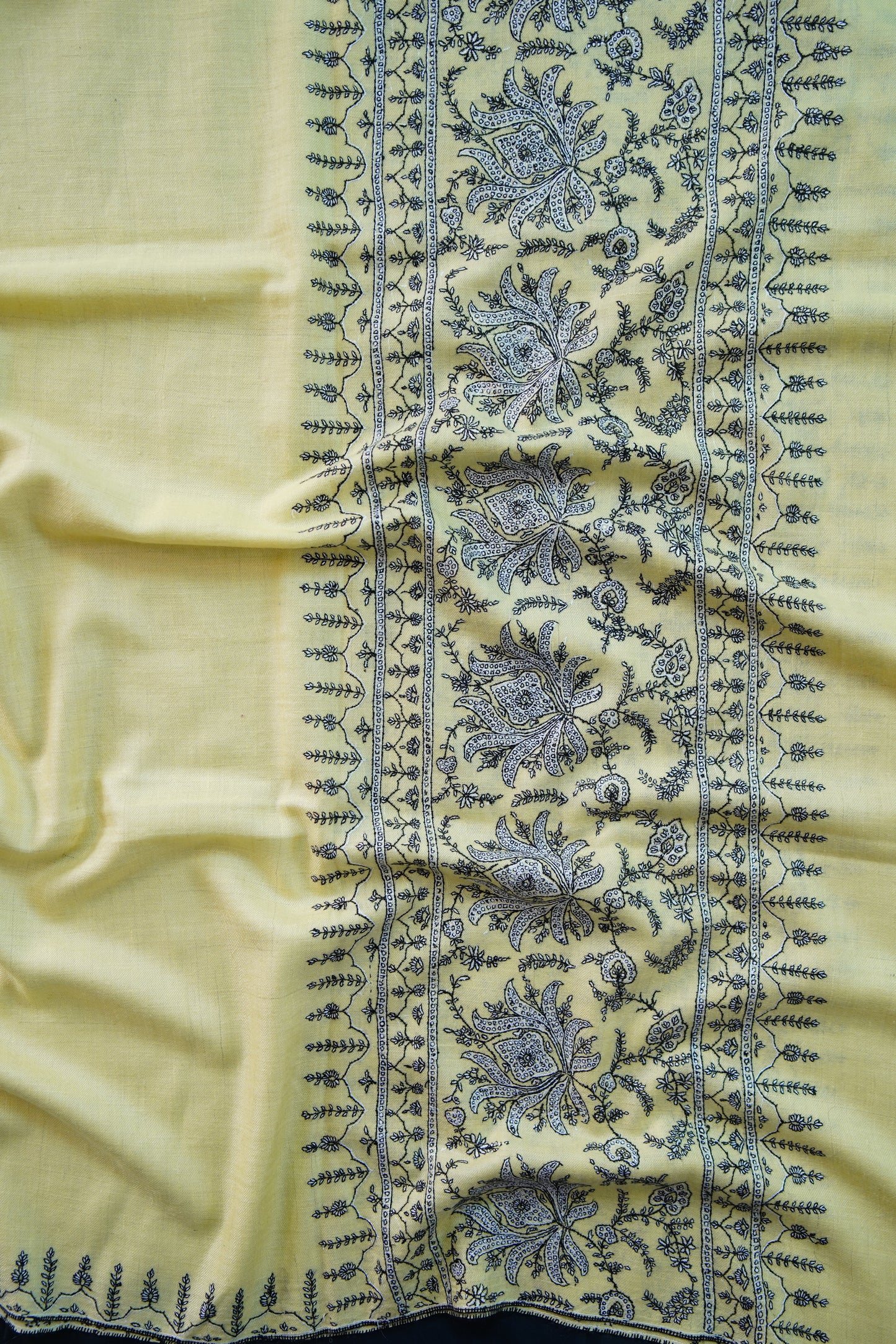 lemon yellow GI butis embroidery pashmina shawl 9909