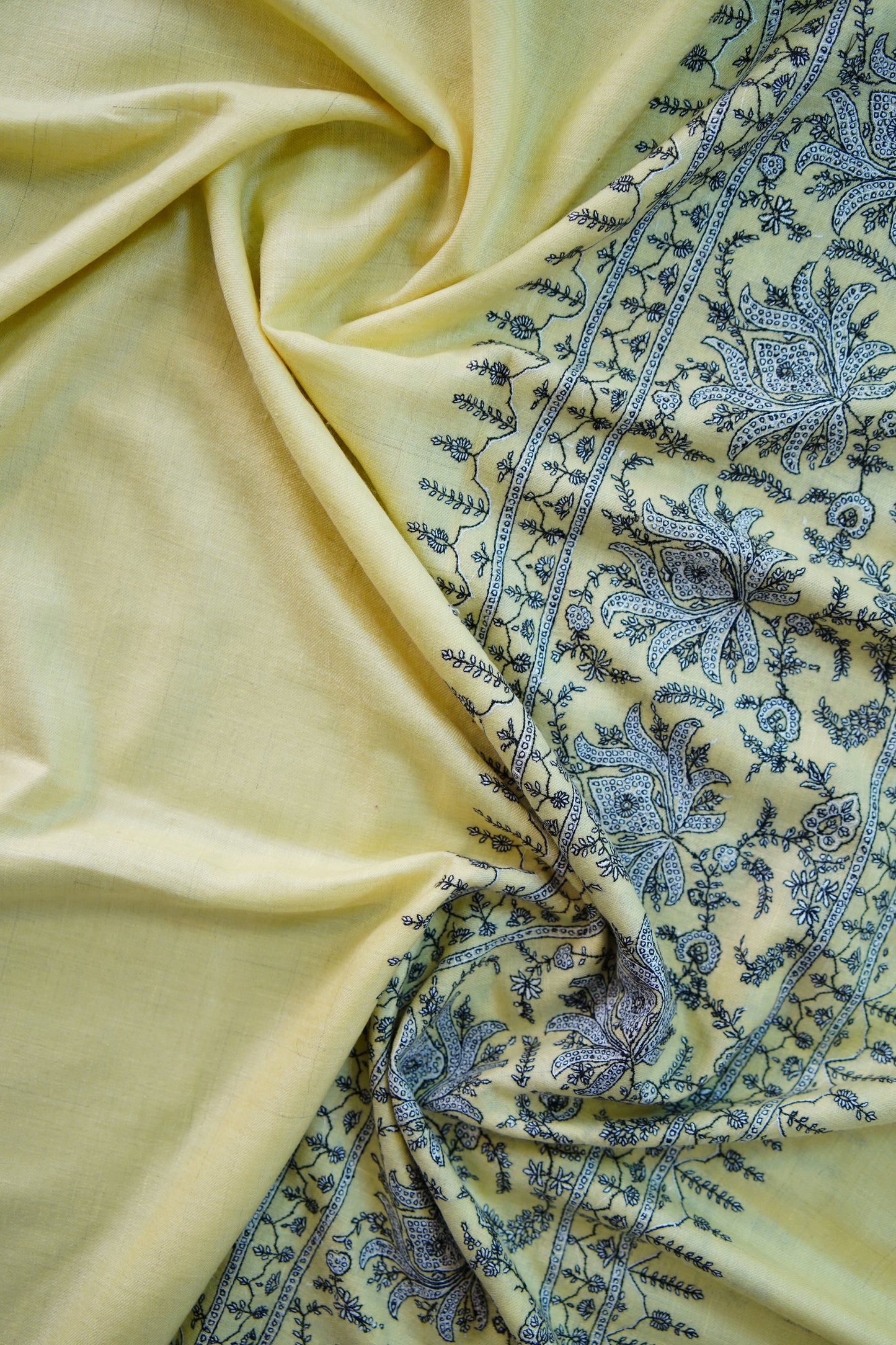 lemon yellow GI butis embroidery pashmina shawl 9909