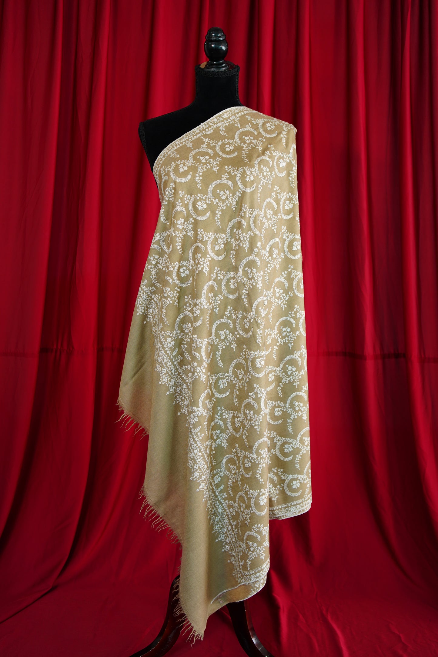 biscuit natural GI jaali embroidery pashmina shawl 9910