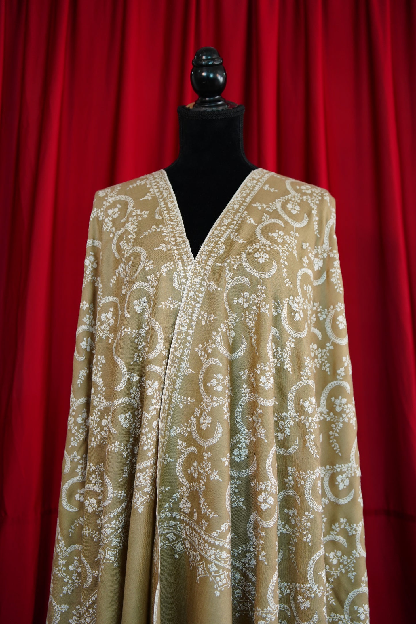 biscuit natural GI jaali embroidery pashmina shawl 9910