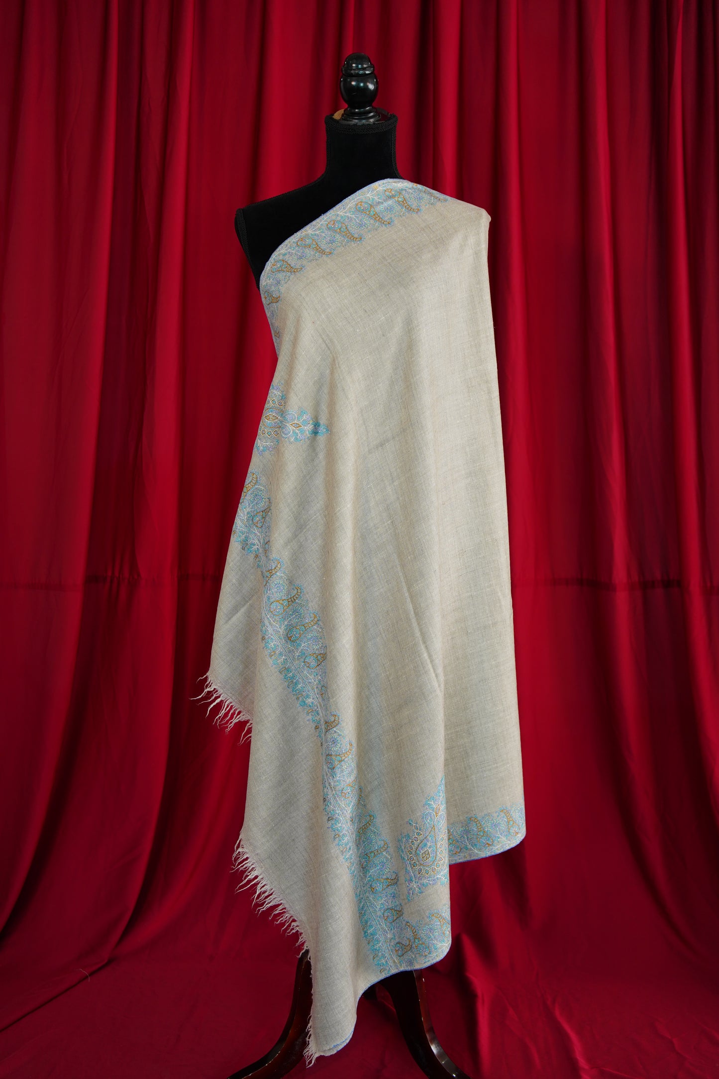 light natural GI embroidery pashmina shawl 9911