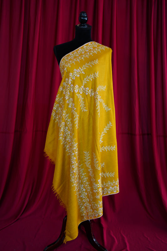 mustard GI embroidery pashmina shawl 9914