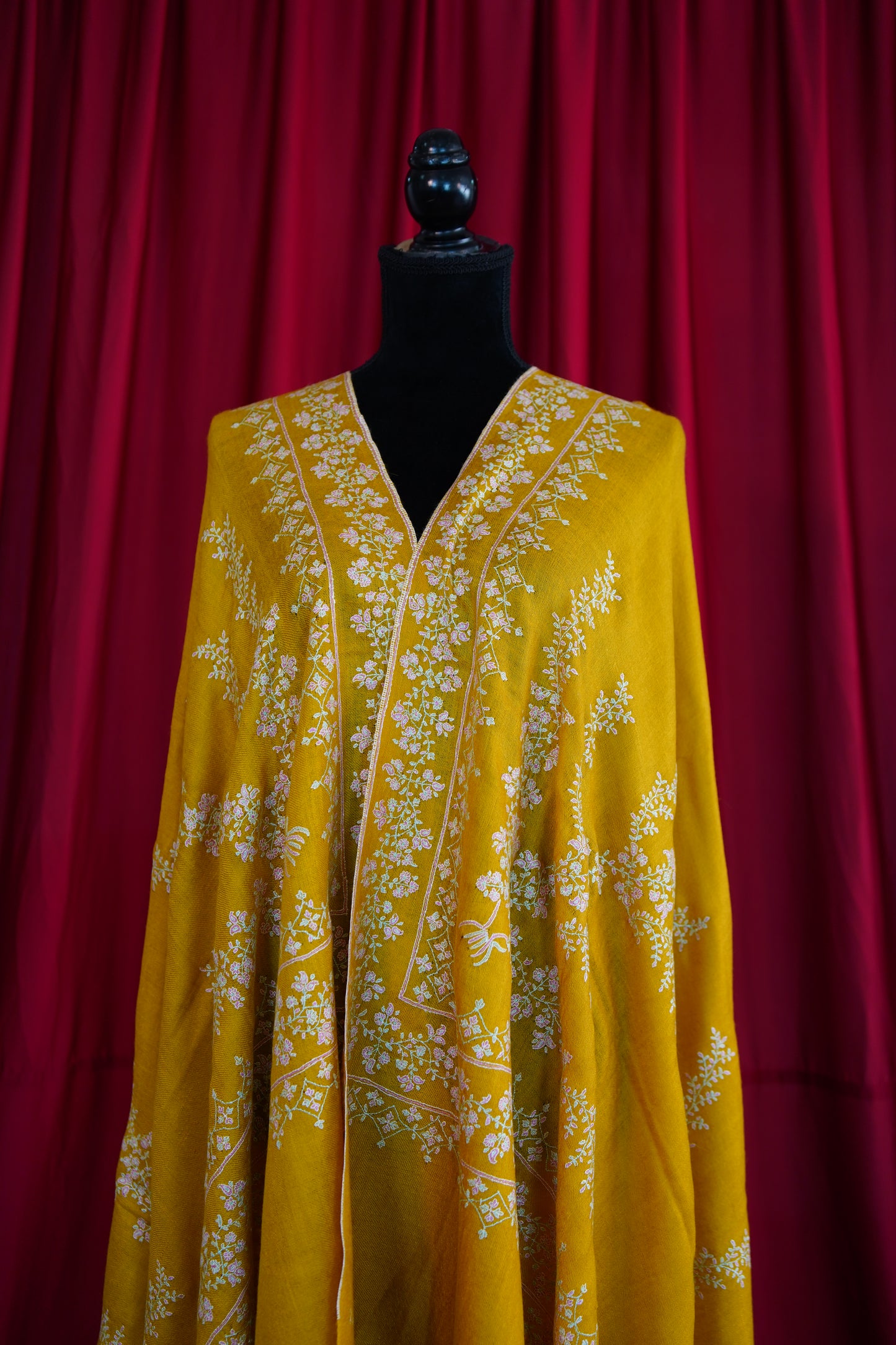 mustard GI embroidery pashmina shawl 9914