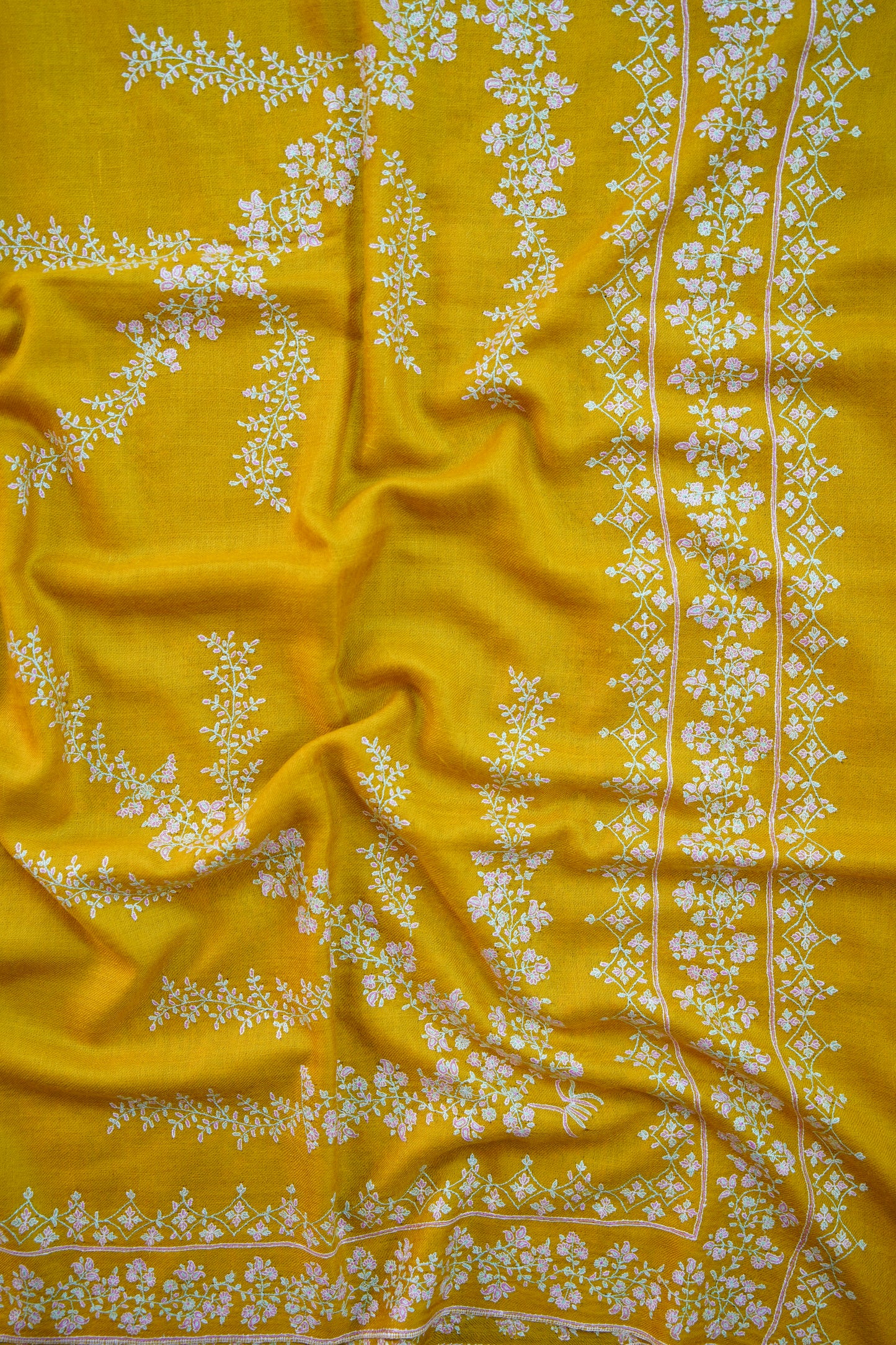 mustard GI embroidery pashmina shawl 9914