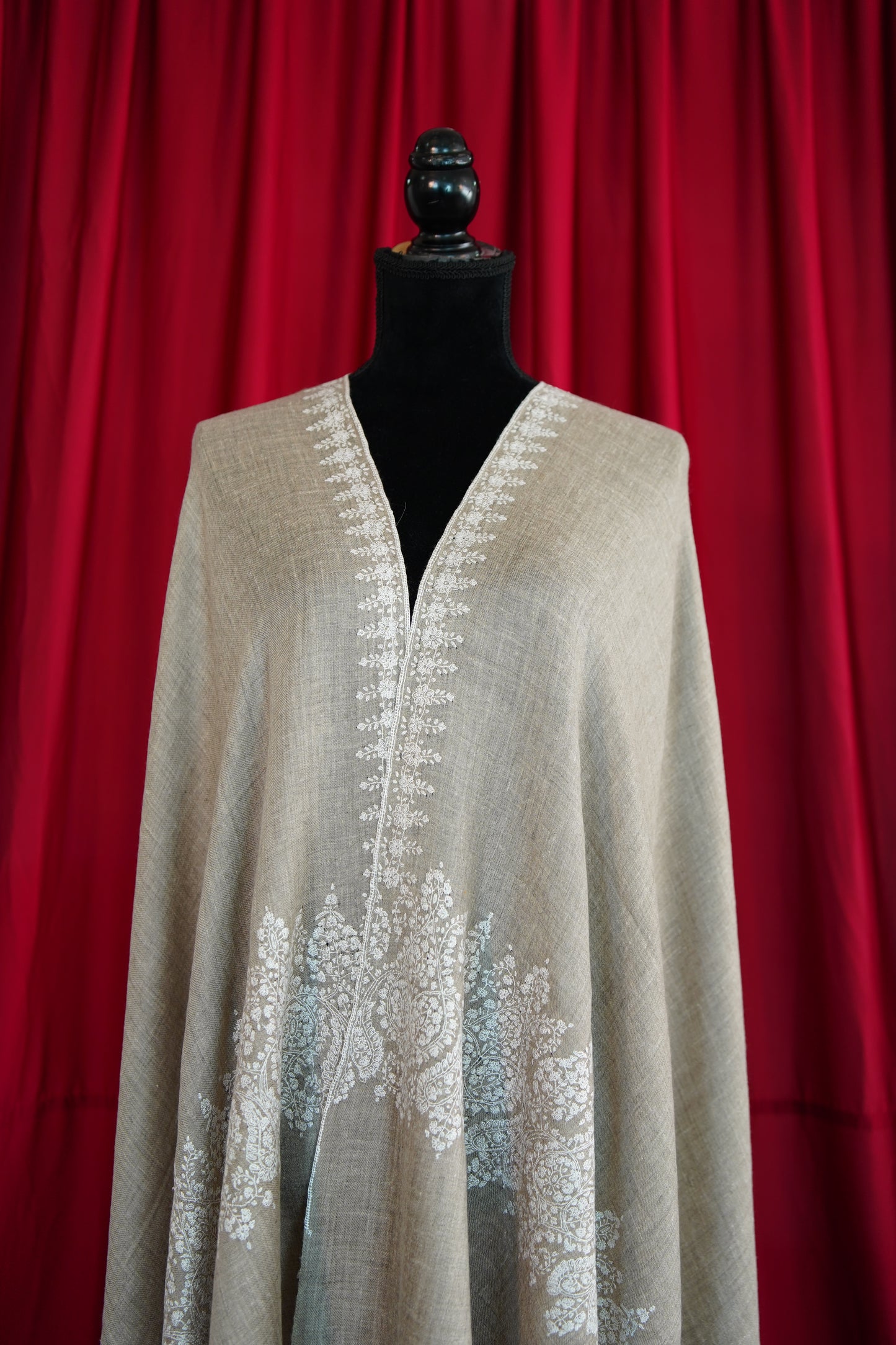 light natural GI embroidery pashmina shawl 9915