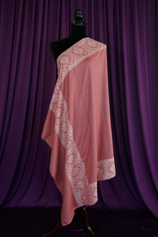 flamingo pink GI embroidery pashmina shawl 9918