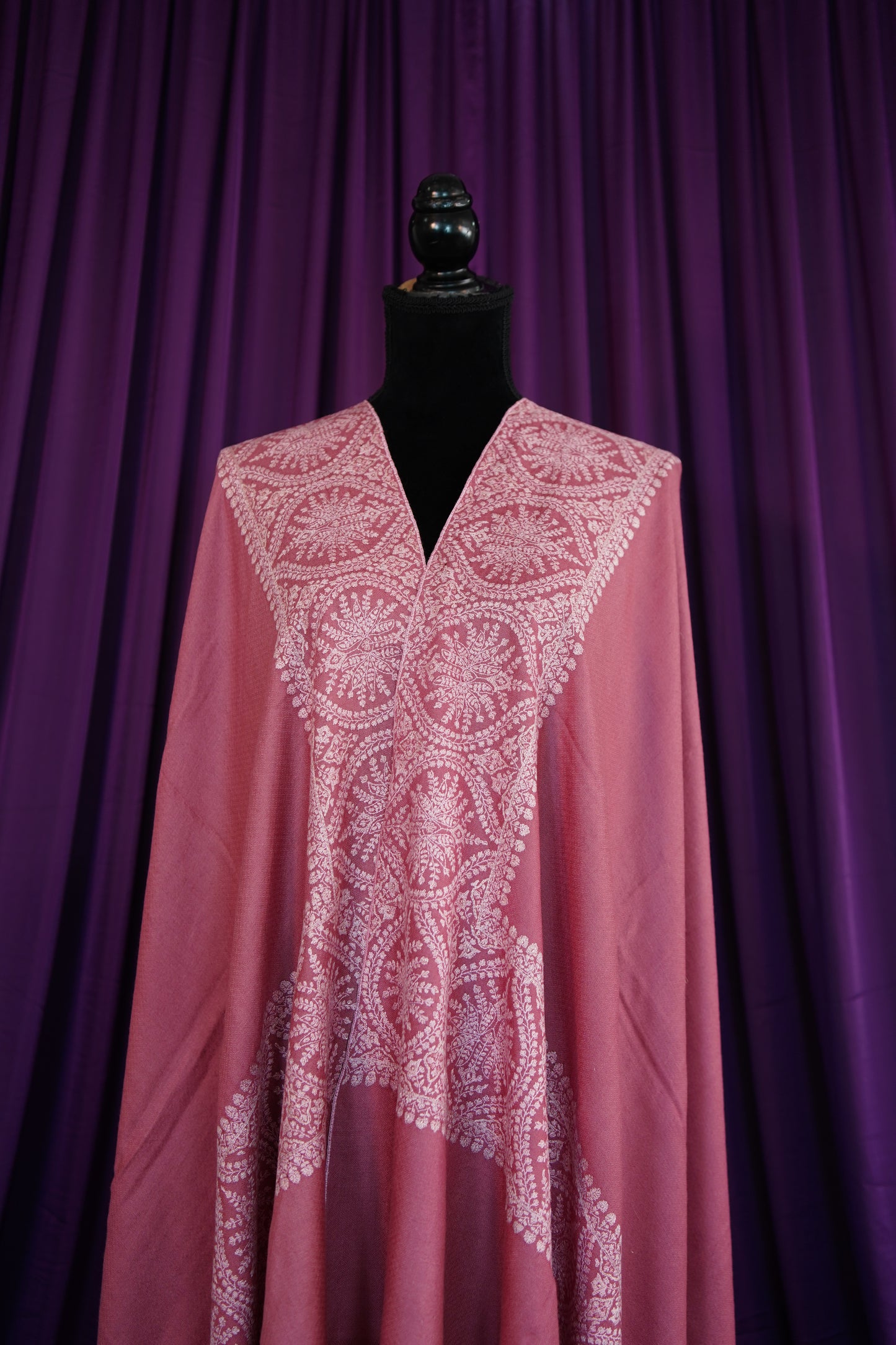 flamingo pink GI embroidery pashmina shawl 9918