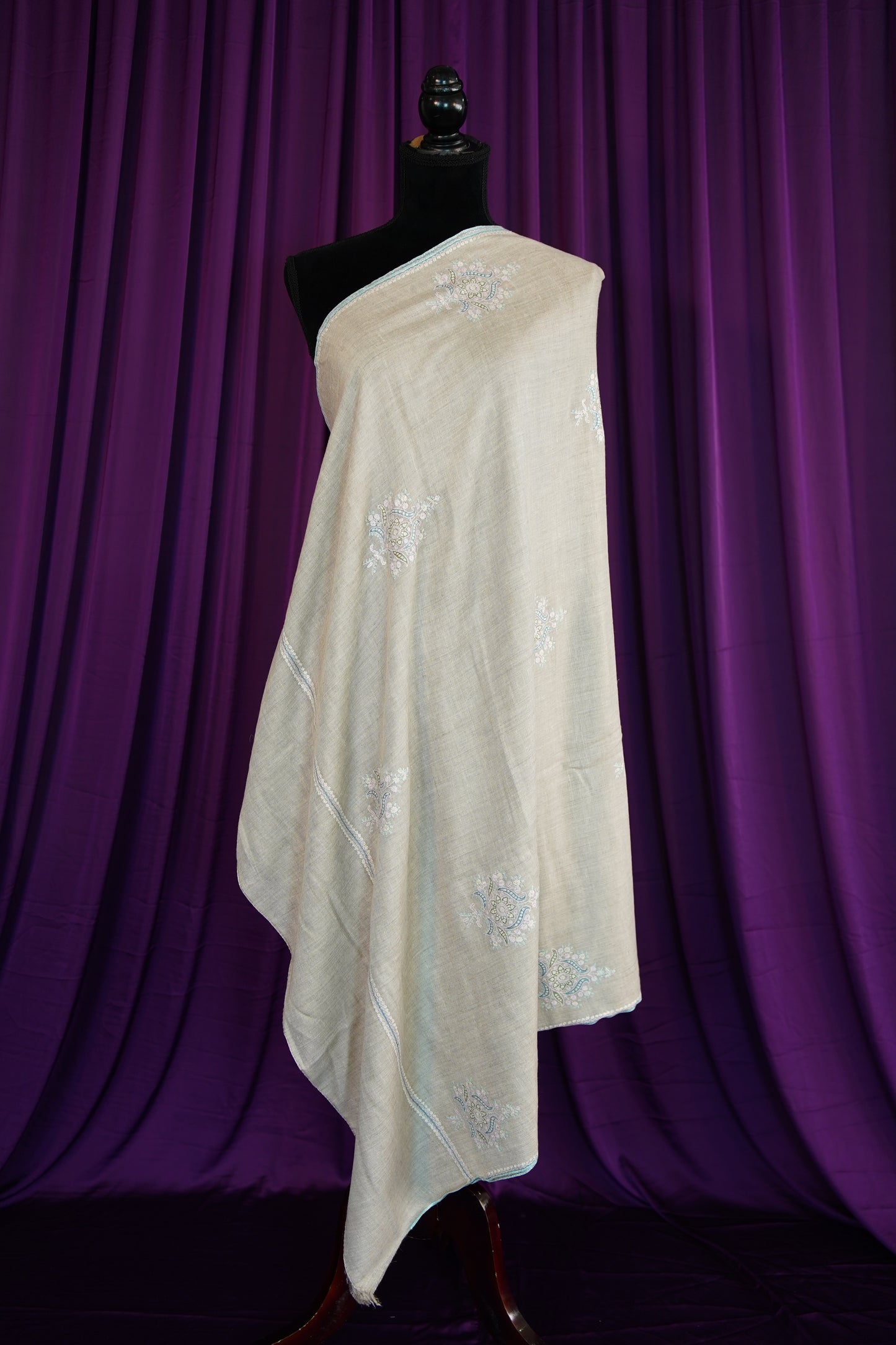 smoke grey GI butis embroidery pashmina shawl 9919