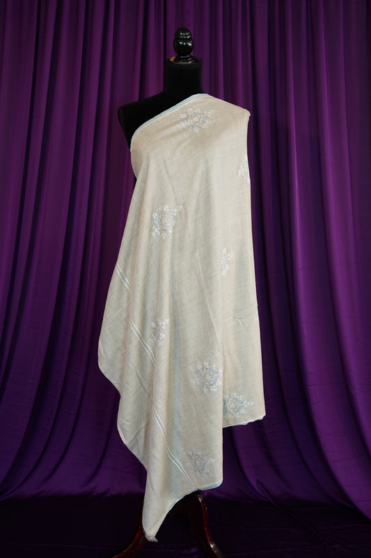 smoke grey GI butis embroidery pashmina shawl 9919