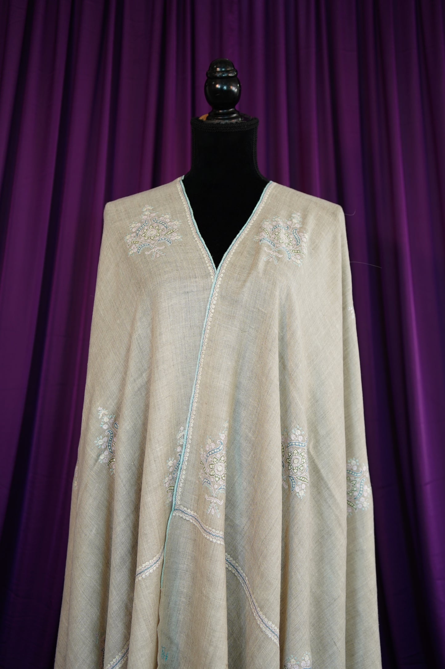 smoke grey GI butis embroidery pashmina shawl 9919