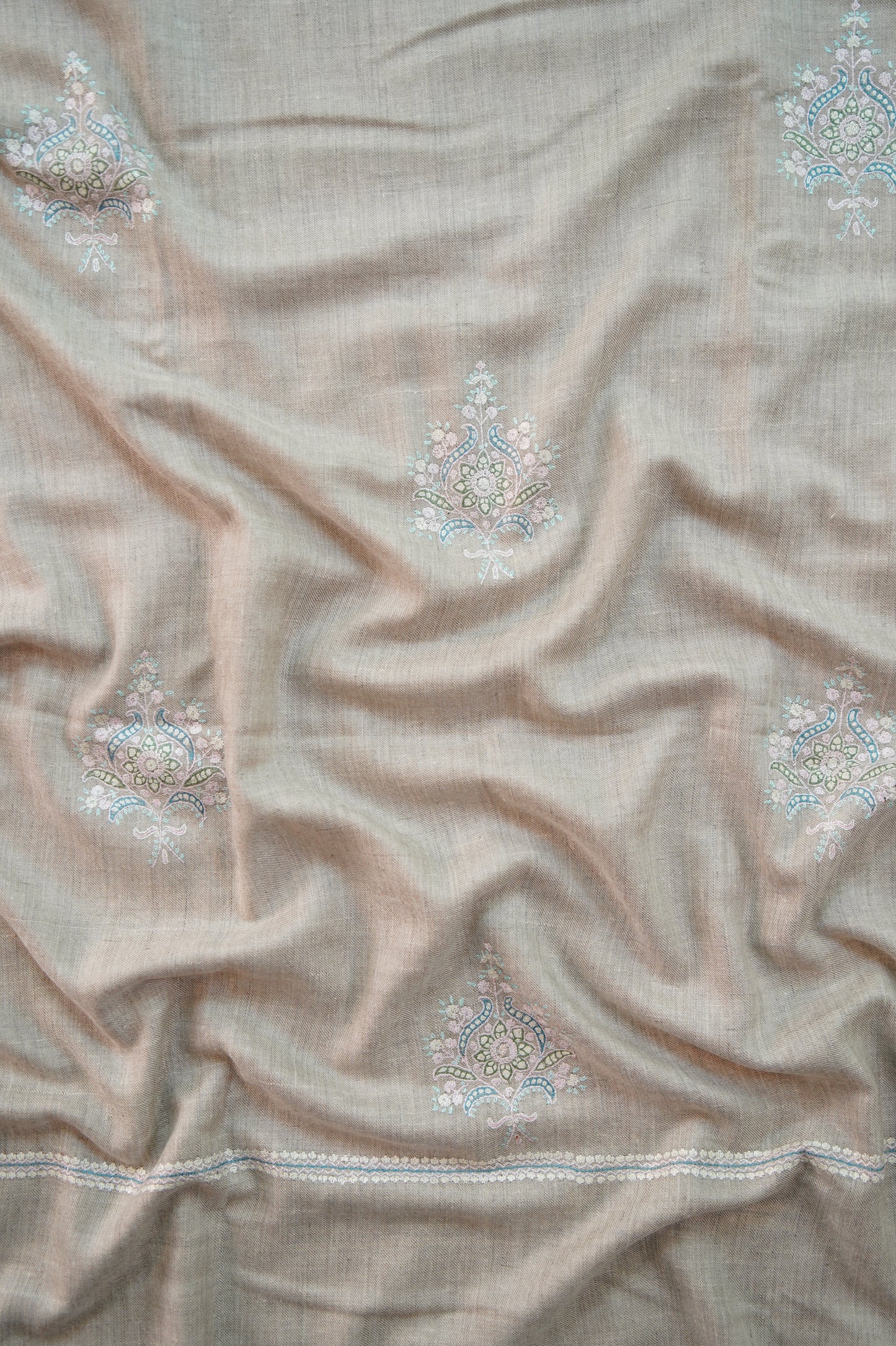 smoke grey GI butis embroidery pashmina shawl 9919