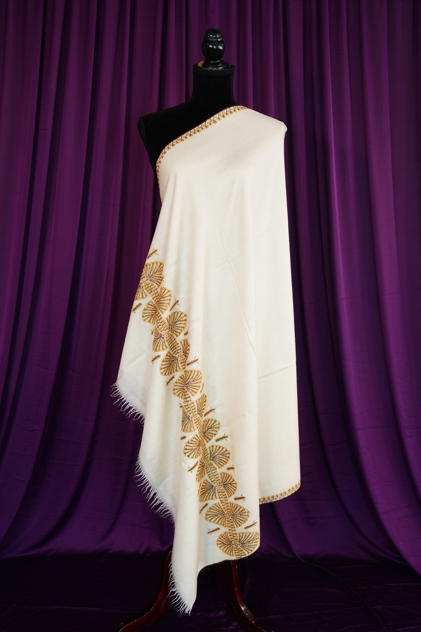 creamy white GI embroidery pashmina shawl 9920