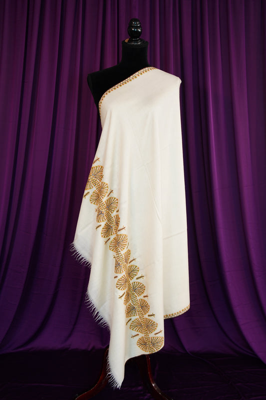 creamy white GI embroidery pashmina shawl 9920
