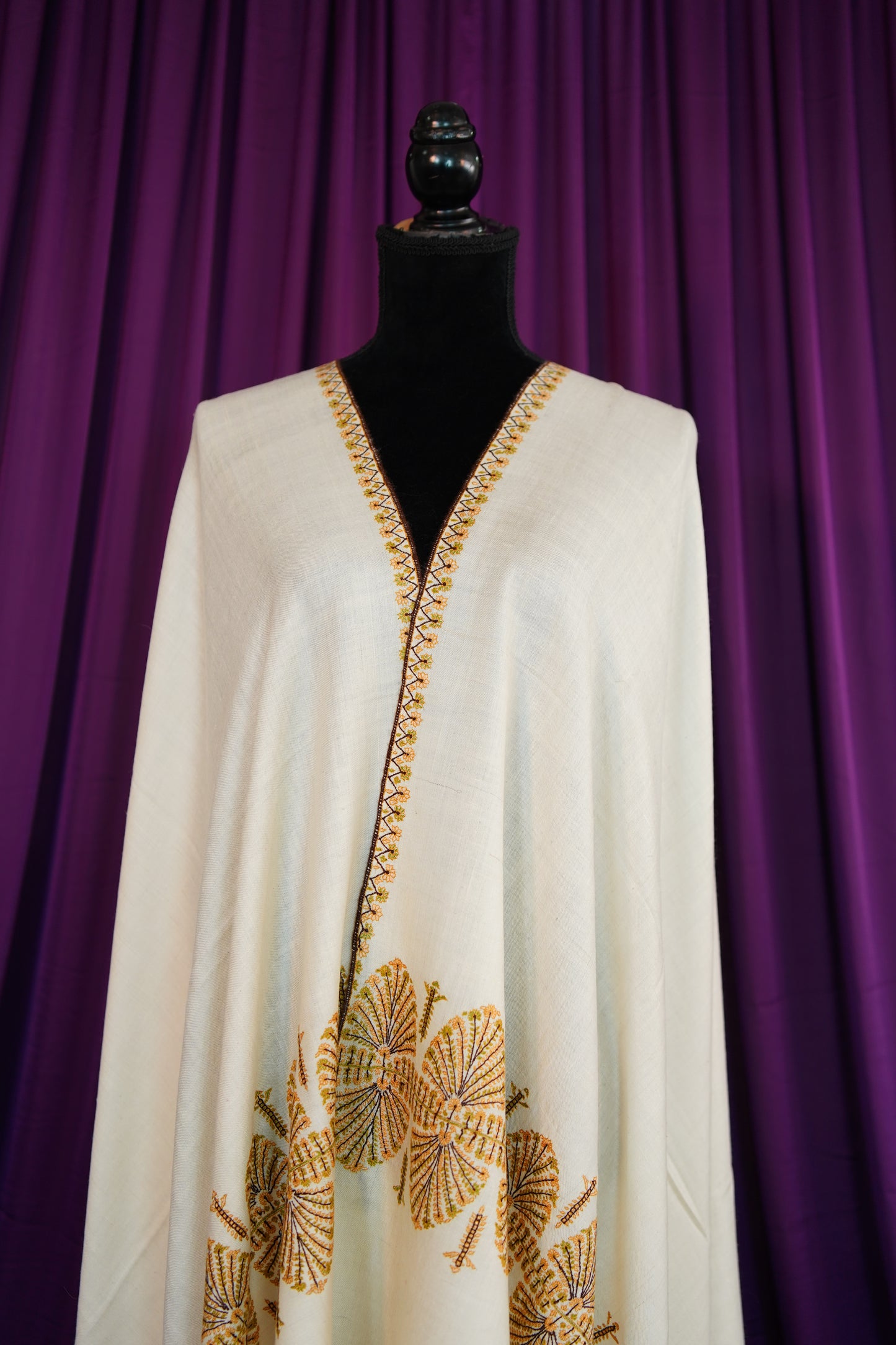 creamy white GI embroidery pashmina shawl 9920