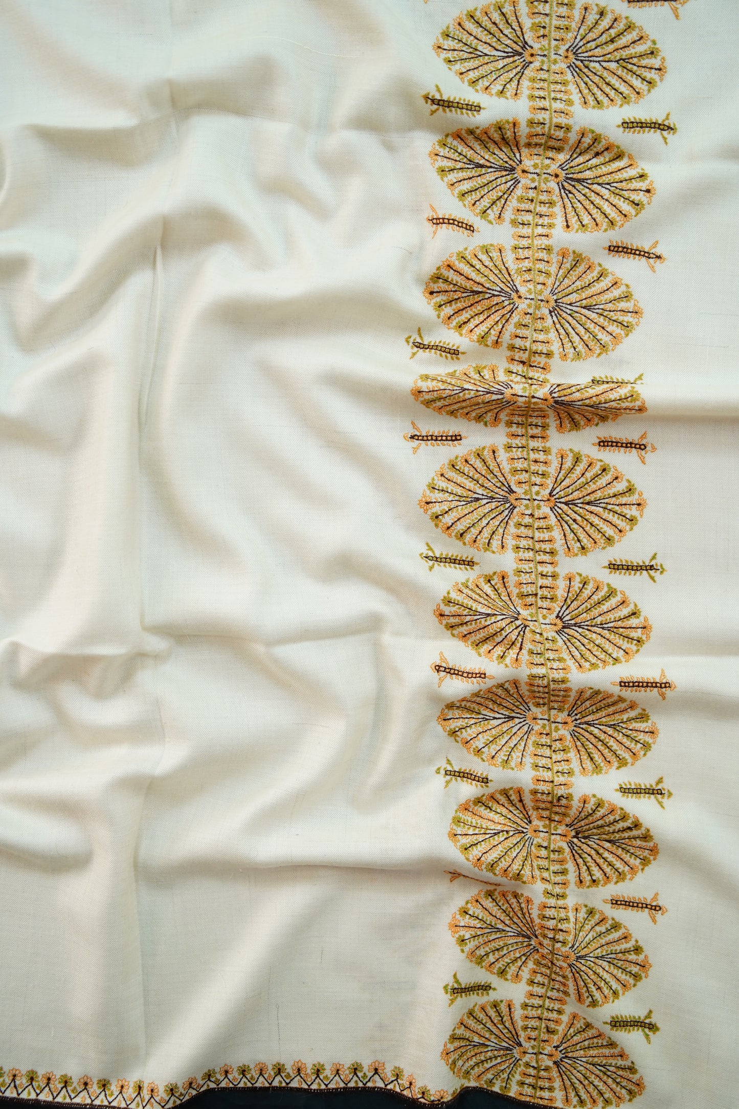 creamy white GI embroidery pashmina shawl 9920