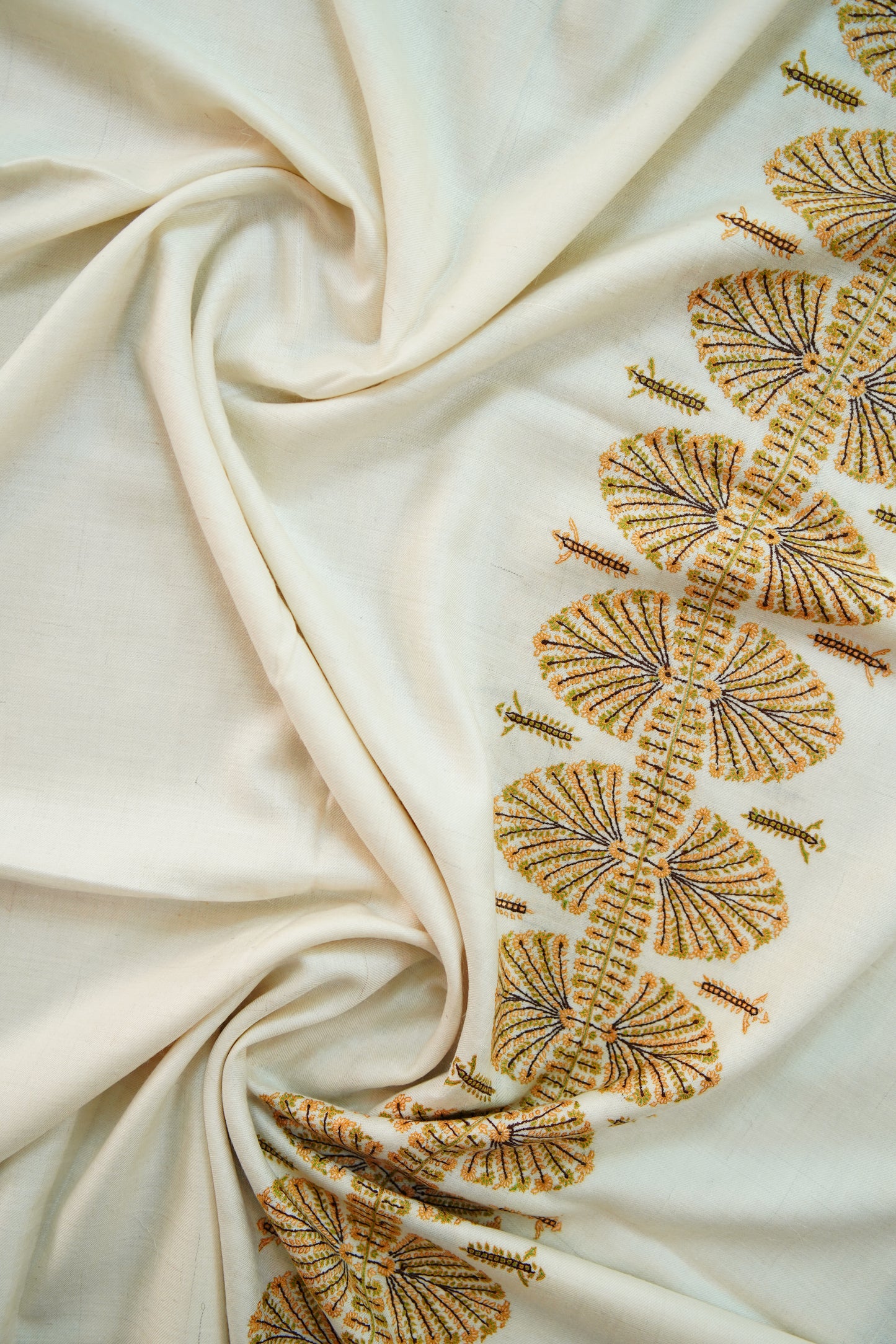 creamy white GI embroidery pashmina shawl 9920
