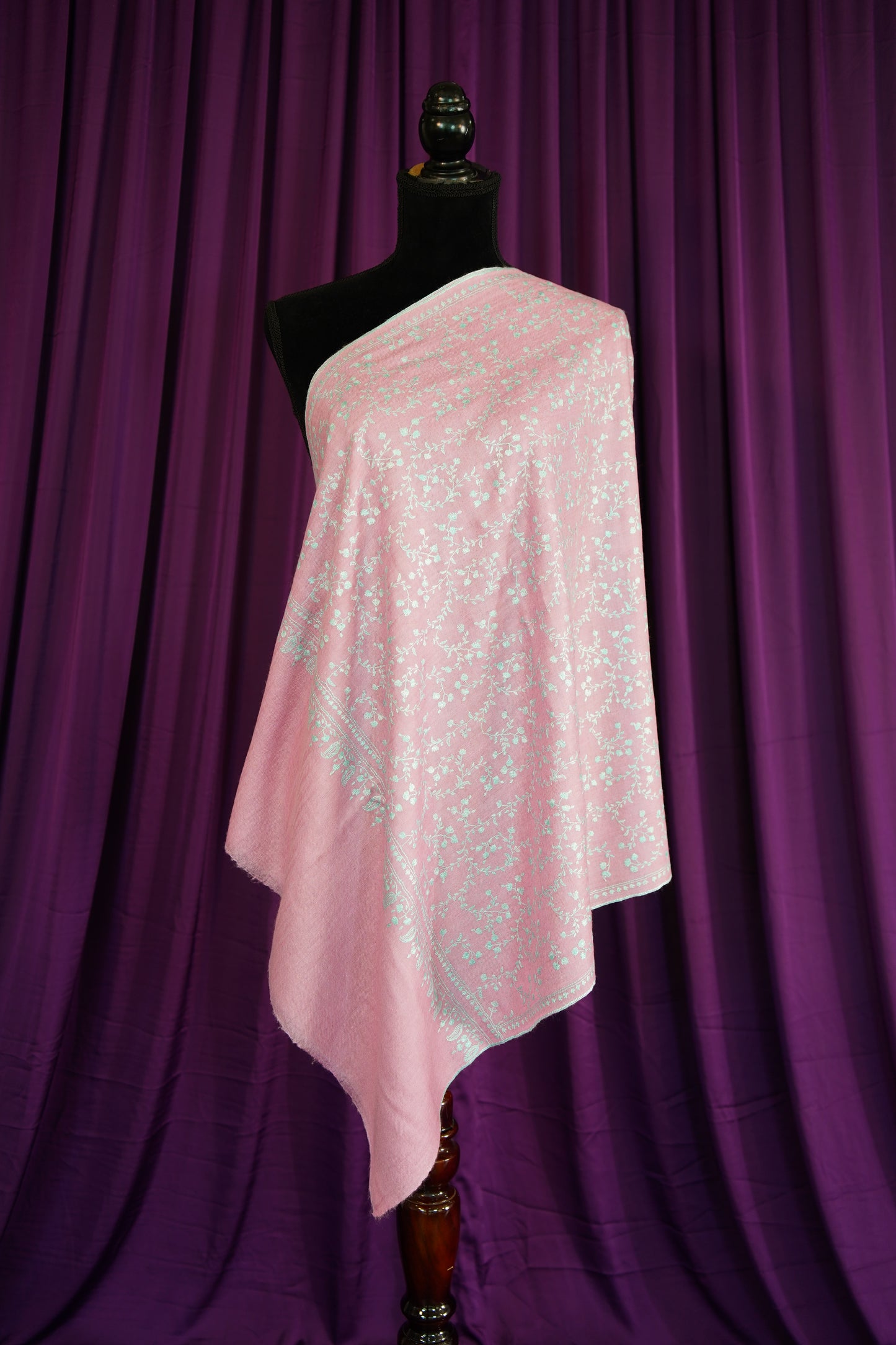 lemonade pink GI jaali embroidery pashmina stole 9922