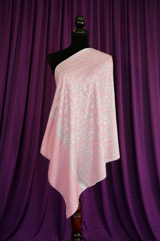 lemonade pink GI jaali embroidery pashmina stole 9922