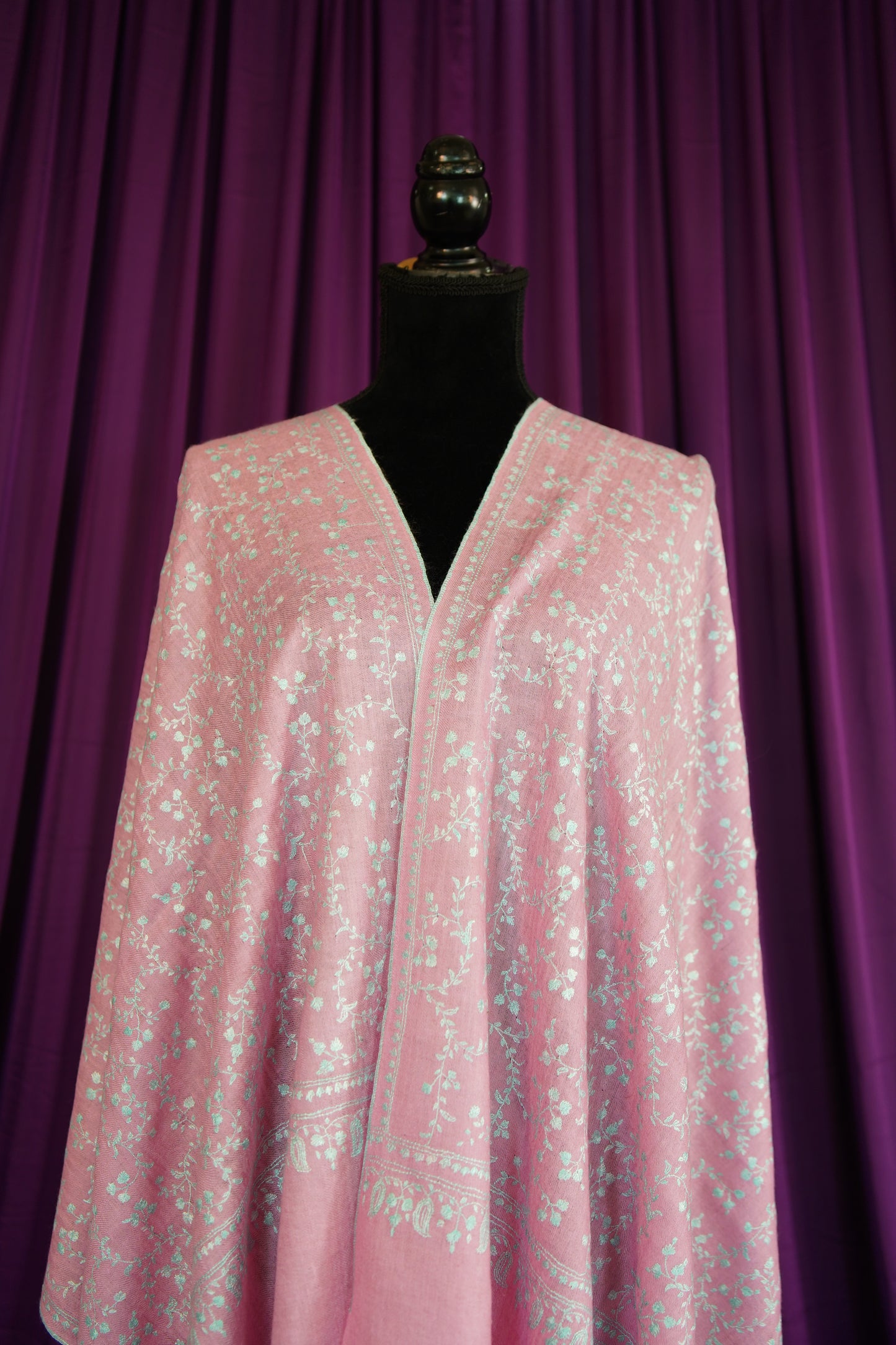 lemonade pink GI jaali embroidery pashmina stole 9922