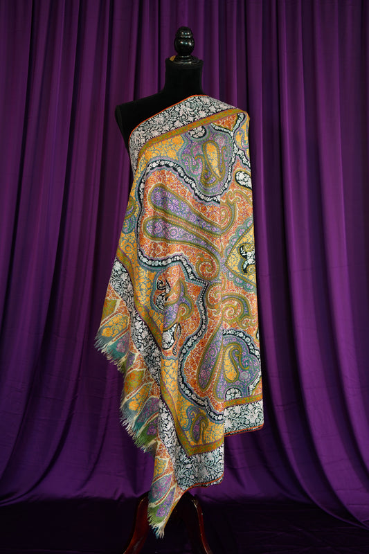 multi-coloured GI jamma embroidery pashmina shawl 9923