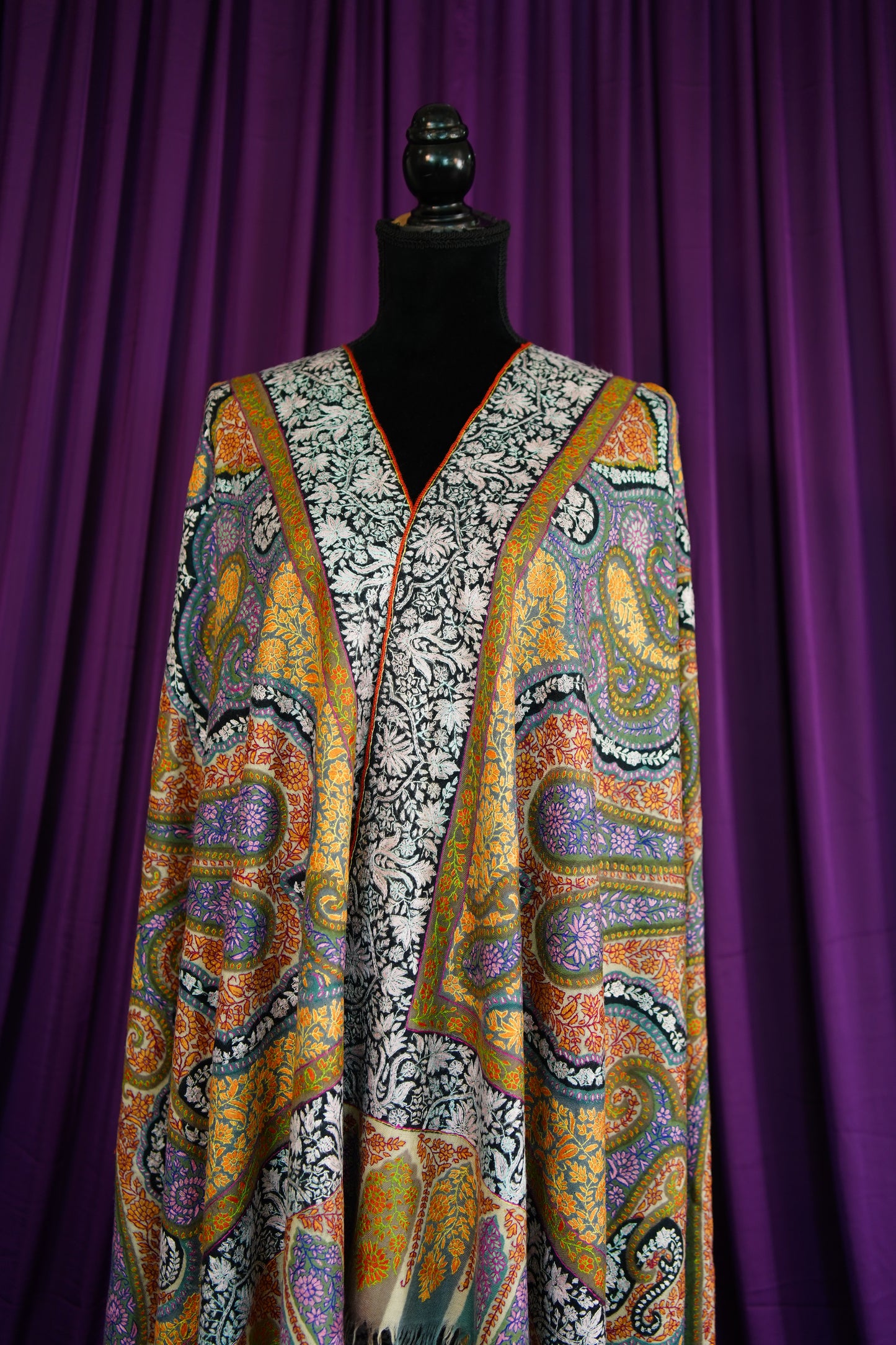 multi-coloured GI jamma embroidery pashmina shawl 9923