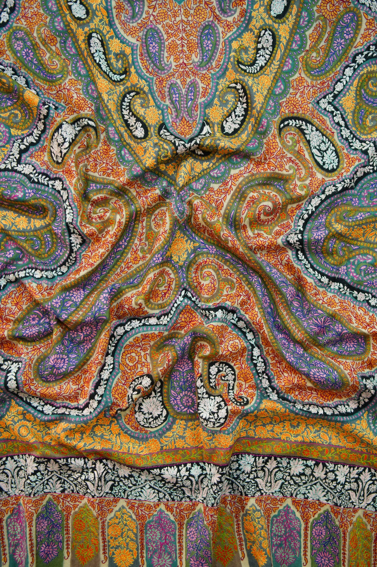 multi-coloured GI jamma embroidery pashmina shawl 9923