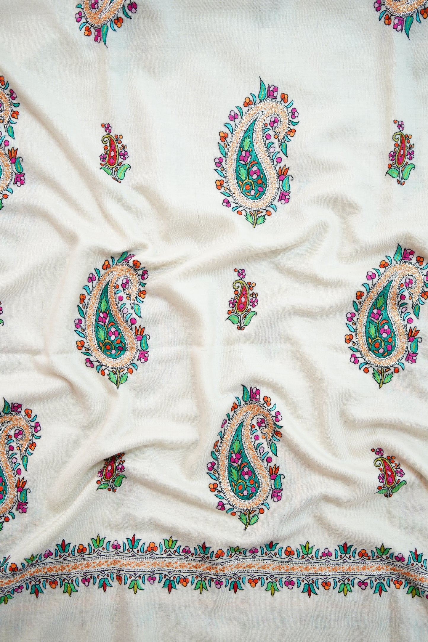 pure white GI butis embroidery pashmina shawl 9926