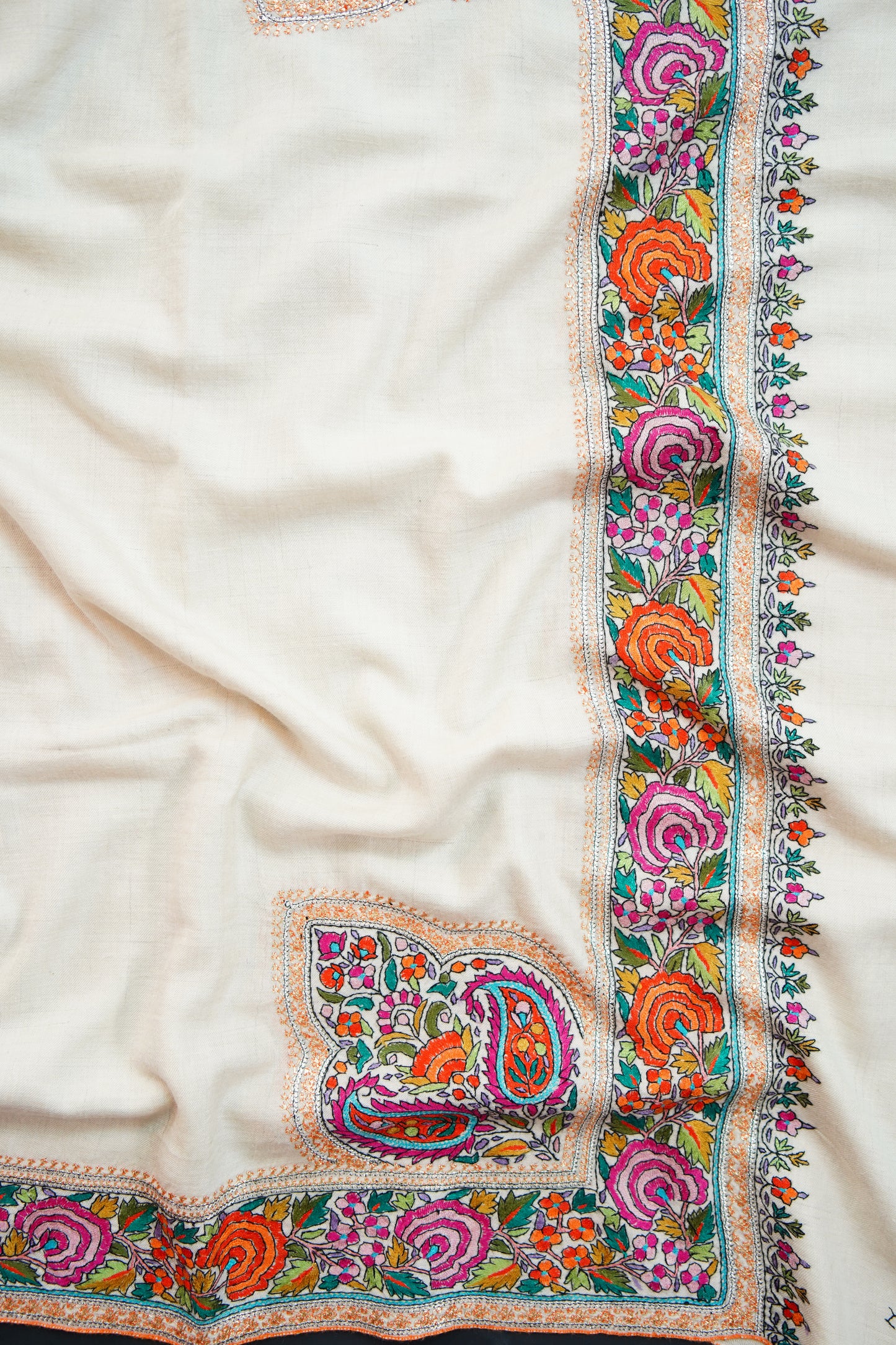 pure white GI embroidery pashmina shawl 9928