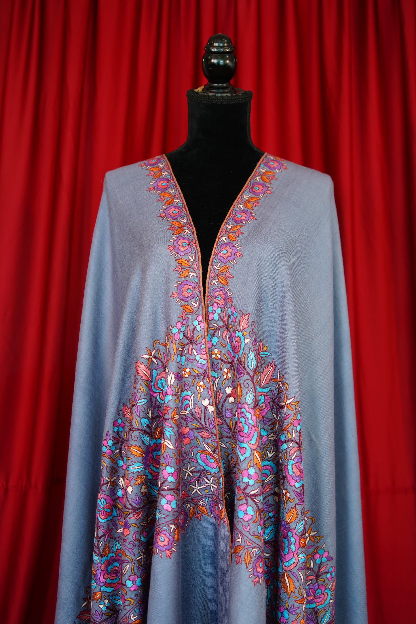 pigeon blue GI embroidery pashmina shawl 9931