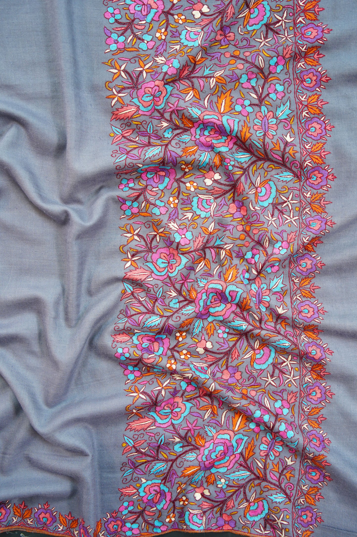 pigeon blue GI embroidery pashmina shawl 9931