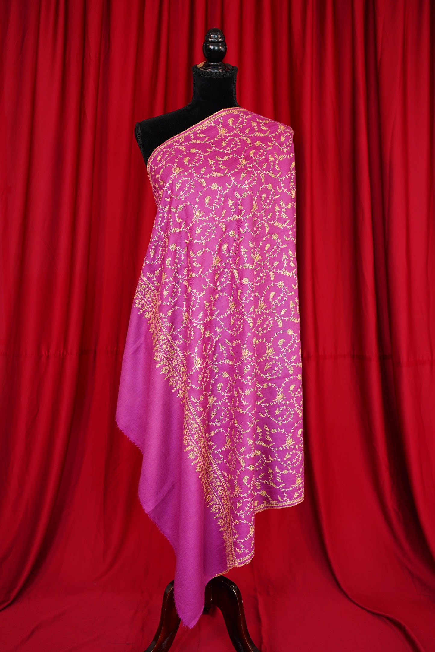 hot pink GI jaali embroidery pashmina shawl 9932