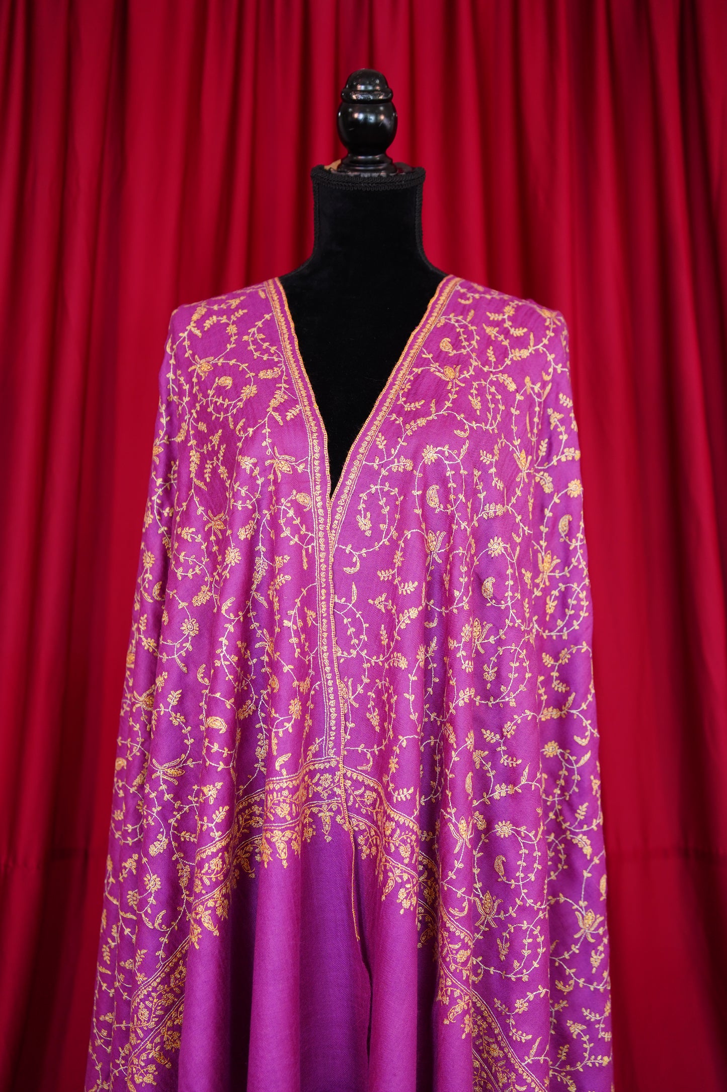hot pink GI jaali embroidery pashmina shawl 9932