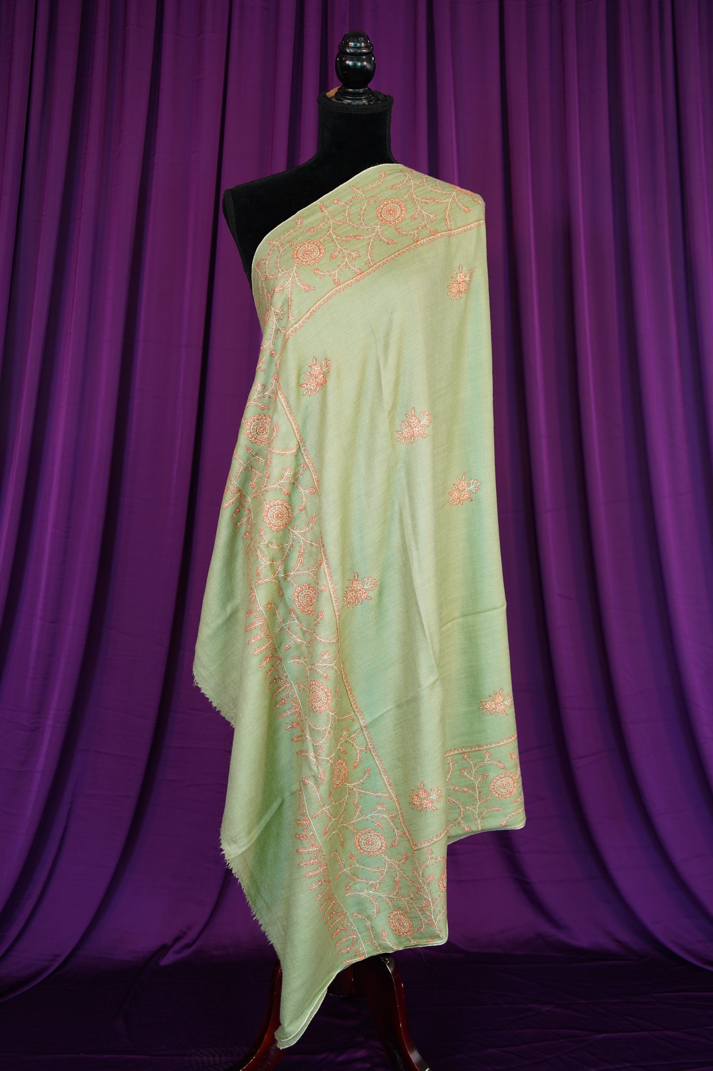 sage green GI butis embroidery pashmina shawl 9934