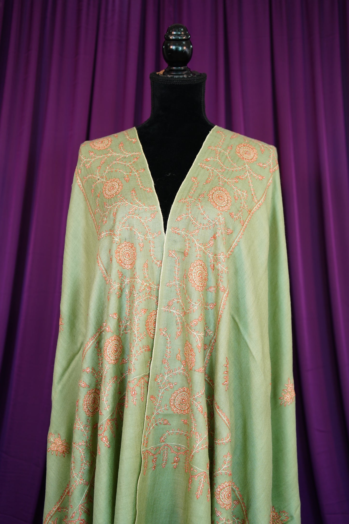 sage green GI butis embroidery pashmina shawl 9934