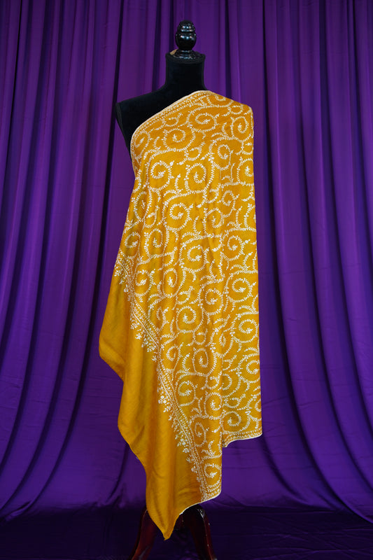 tuscany yellow GI jaali embroidery pashmina shawl 9936
