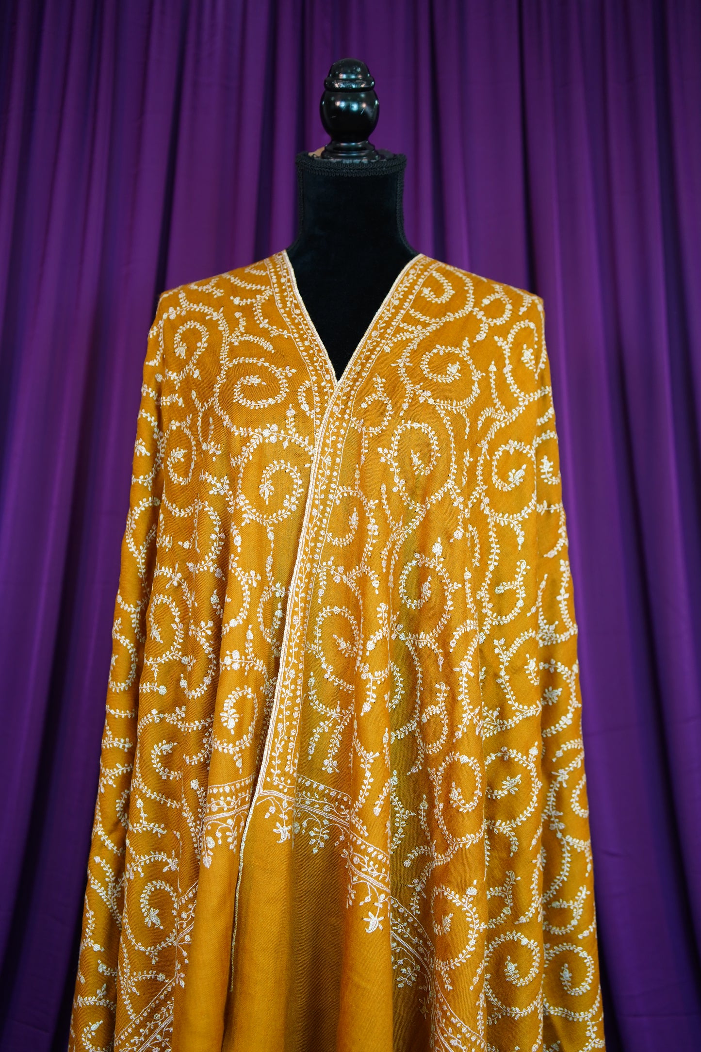 tuscany yellow GI jaali embroidery pashmina shawl 9936