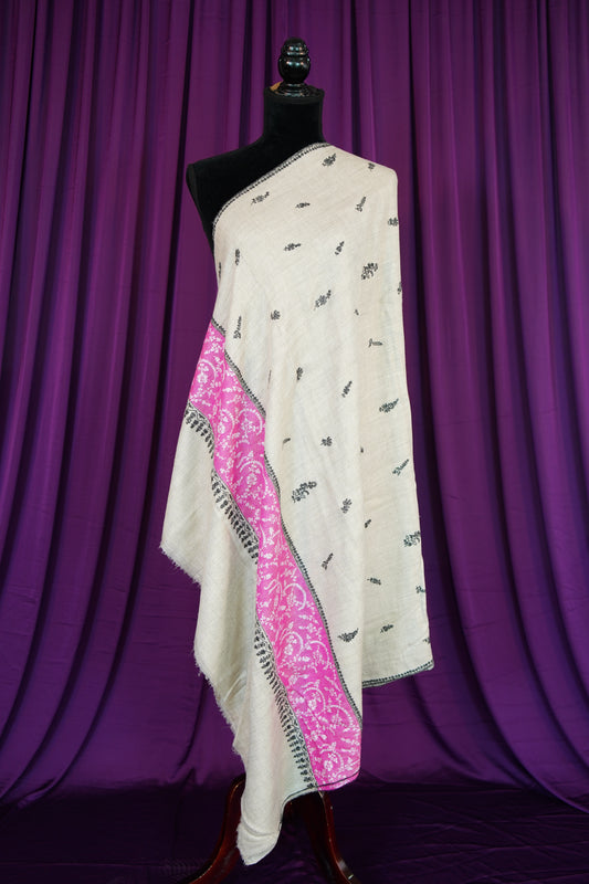 smoke grey GI embroidery pashmina shawl 9937