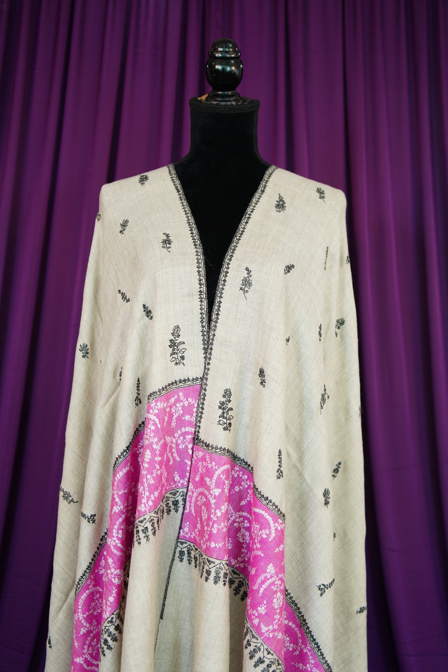 smoke grey GI embroidery pashmina shawl 9937