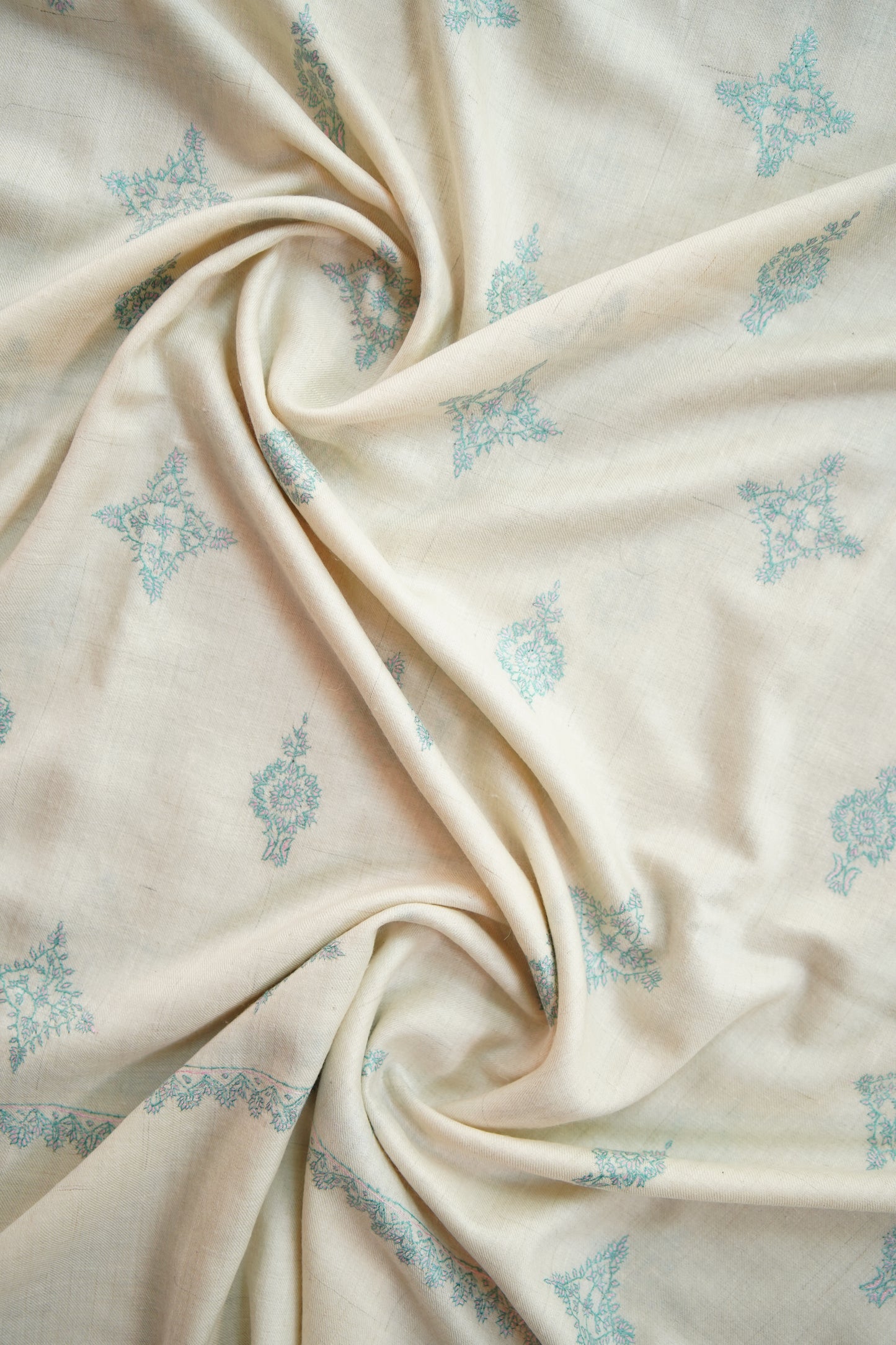 white GI butis embroidery pashmina shawl 9942