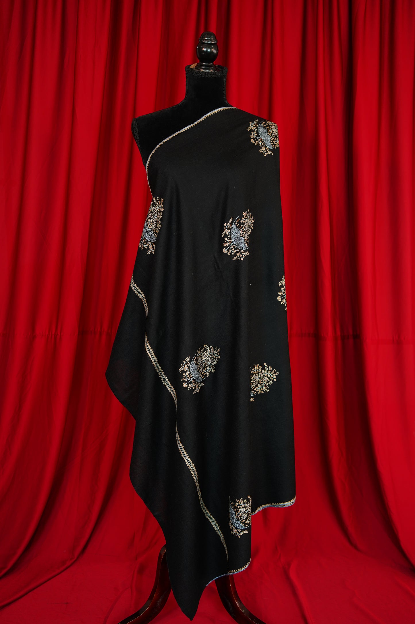 black GI butis embroidery pashmina shawl 9943