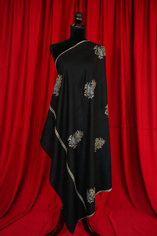 black GI butis embroidery pashmina shawl 9943